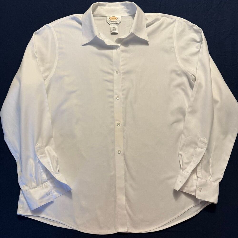 Talbots Wrinkle Resistant Button Down Shirt | White Textured Classic Blouse | Si